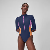 Colourblock Long Sleeve Zip Swimsuit Blue | Speedo near me