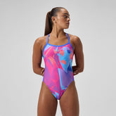 Club Training Printed Turnback Swimsuit Blue/Pink | Speedo outlet