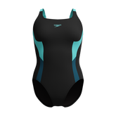 Shaping Solid Splice Swimsuit Black/Turquoise | Speedo on sale