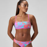 Club Training Printed Cross Back Bikini Top Pink/Green | Speedo outlet