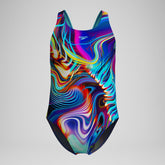 Girls' Digital Printed Powerback Swimsuit Blue/Purple | Speedo US