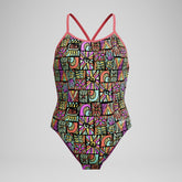 Girls' Club Training Printed V Back Swimsuit Black/Coral | Speedo outlet