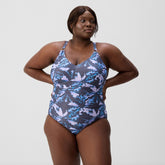 Plus Size Shaping V Neck Swimsuit Grey/Blue | Speedo sale