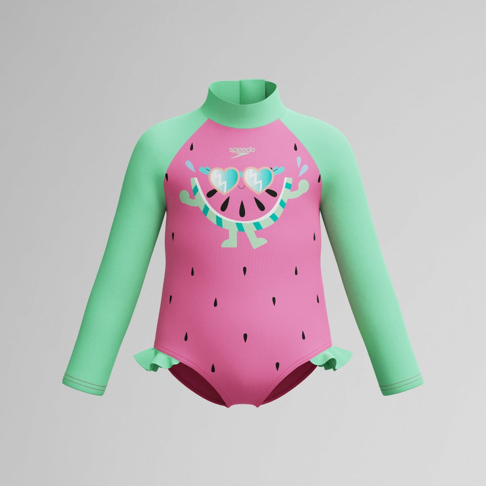 Infant Girls Learn to Swim Long Sleeve Frill Swimsuit Pink/Green | Speedo for sale