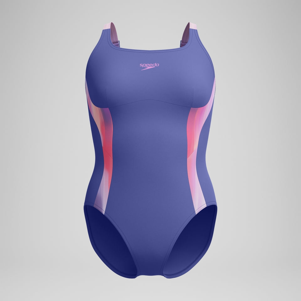 Shaping Printed Splice Swimsuit Blue/Pink | Speedo online