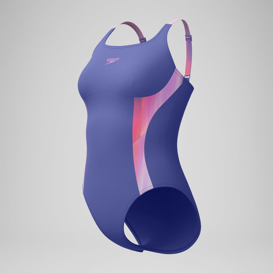 Shaping Printed Splice Swimsuit Blue/Pink | Speedo online