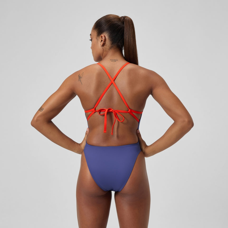 Club Training Solid Tie Back Swimsuit Blue/Pink | Speedo on sale