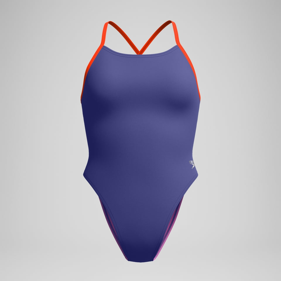 Club Training Solid Tie Back Swimsuit Blue/Pink | Speedo on sale