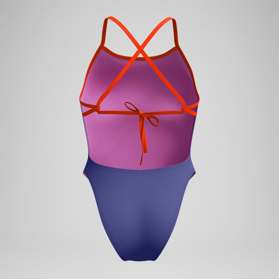 Club Training Solid Tie Back Swimsuit Blue/Pink | Speedo on sale