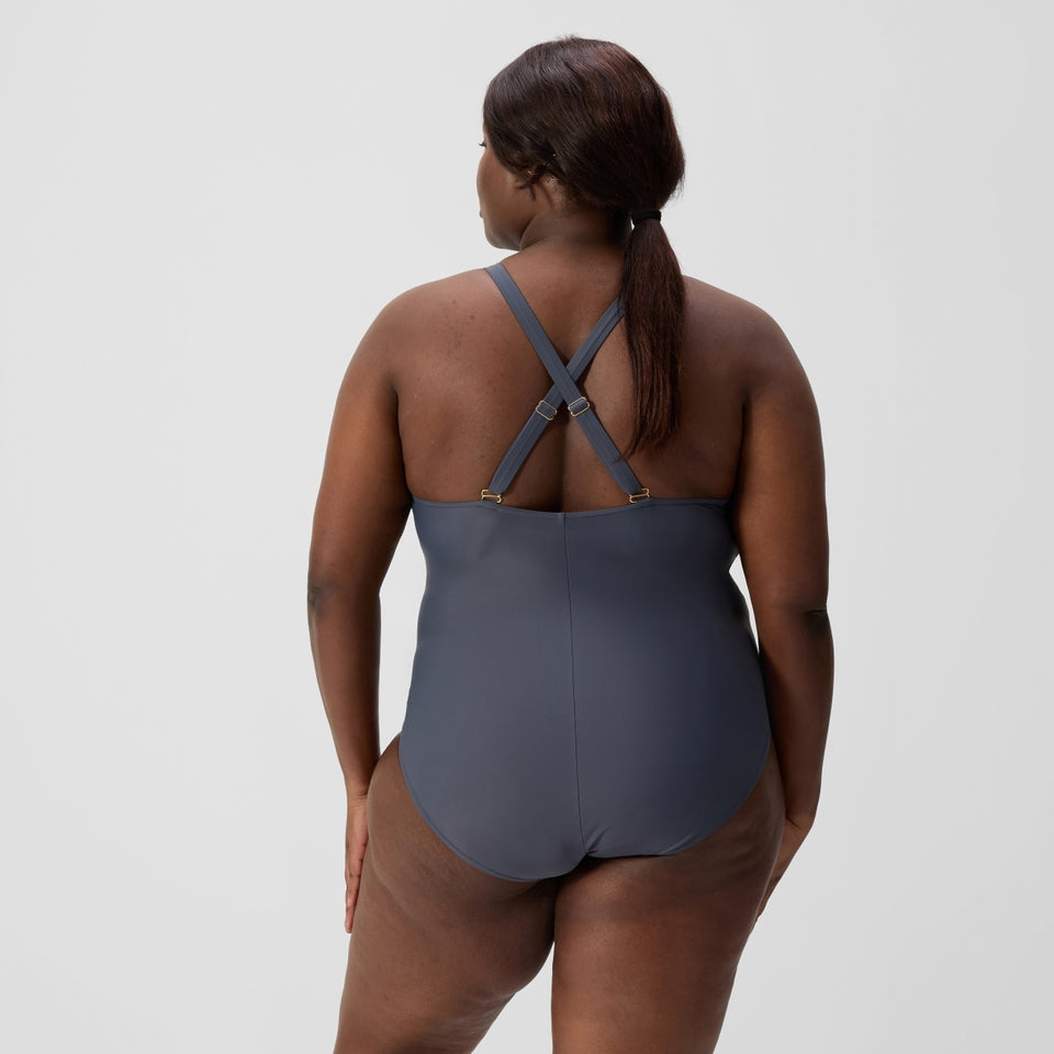 Plus Size Shaping V Neck Swimsuit Grey | Speedo US