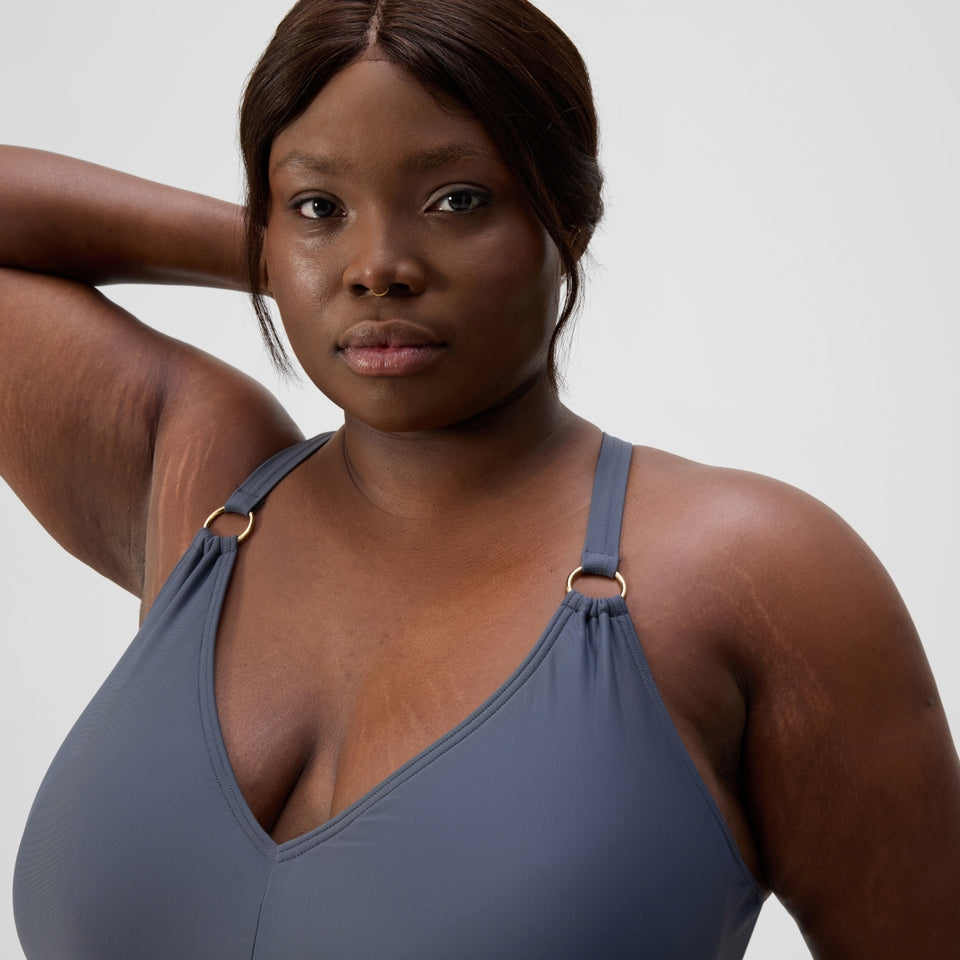 Plus Size Shaping V Neck Swimsuit Grey | Speedo US