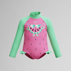 Infant Girls Learn to Swim Long Sleeve Frill Swimsuit Pink/Green | Speedo for sale